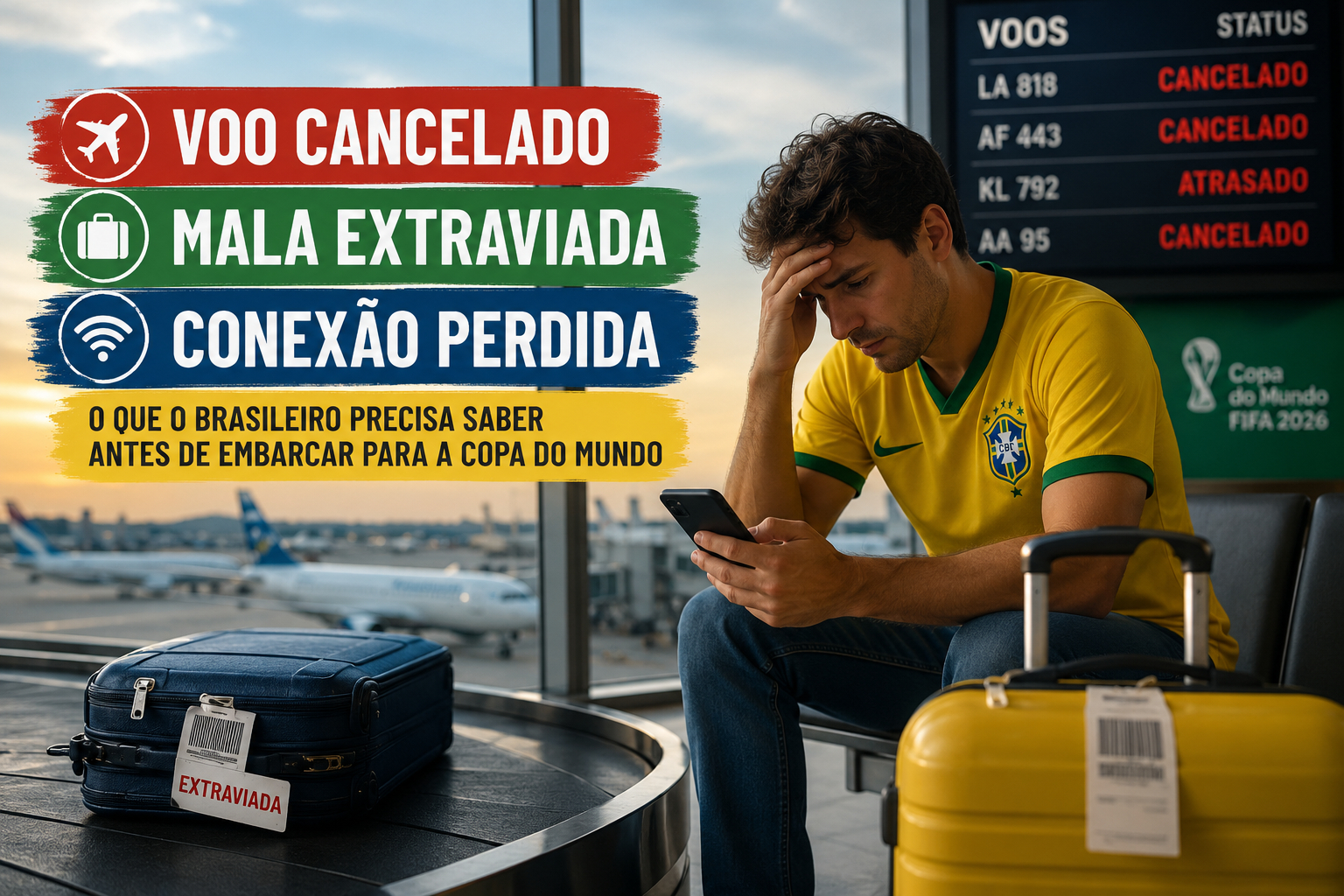 Voo cancelado, mala extraviada e conexão perdida: o que o brasileiro precisa saber antes de embarcar para a Copa do Mundo